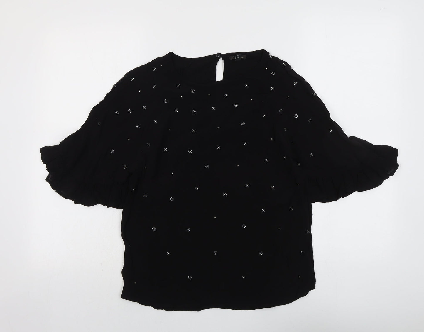 River Island Womens Black Viscose Basic Blouse Size 10 Round Neck