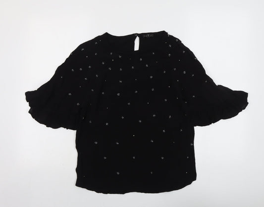 River Island Womens Black Viscose Basic Blouse Size 10 Round Neck