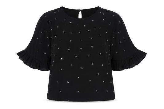 River Island Womens Black Viscose Basic Blouse Size 10 Round Neck