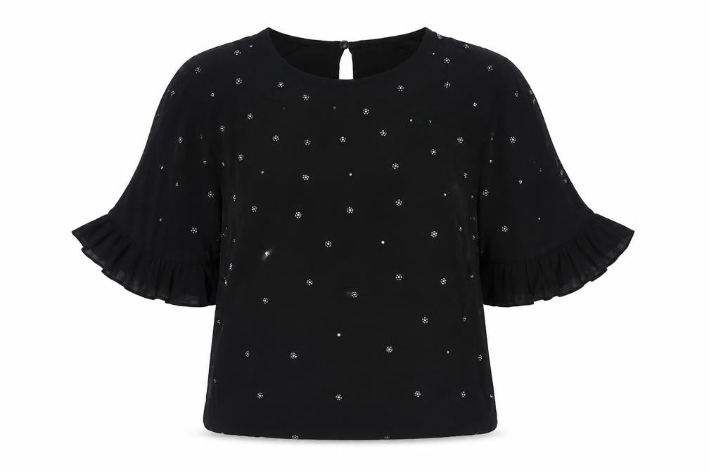 River Island Womens Black Viscose Basic Blouse Size 10 Round Neck