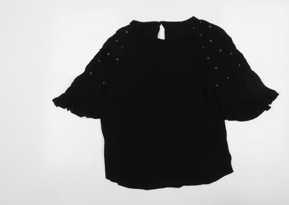 River Island Womens Black Viscose Basic Blouse Size 10 Round Neck
