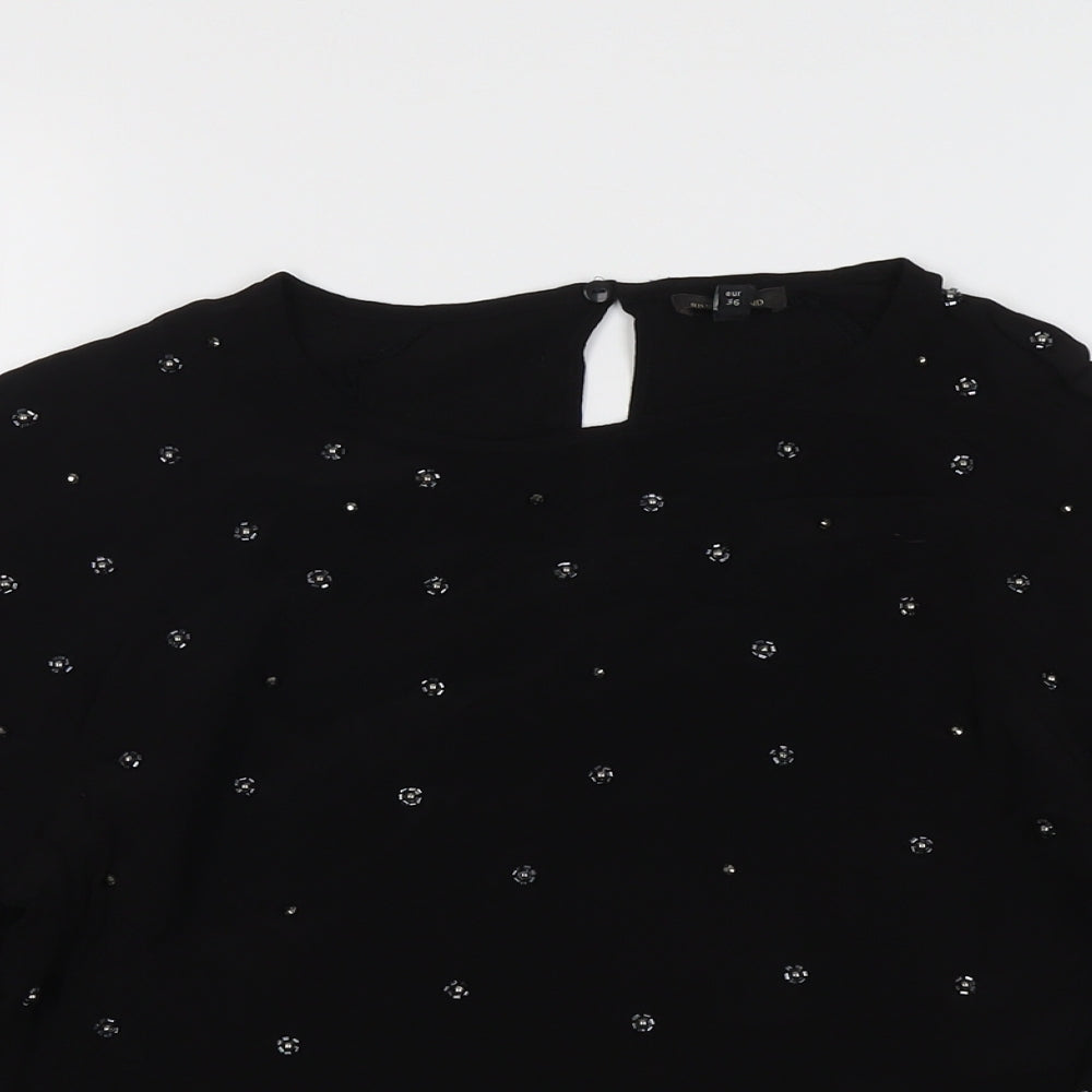 River Island Womens Black Viscose Basic Blouse Size 10 Round Neck