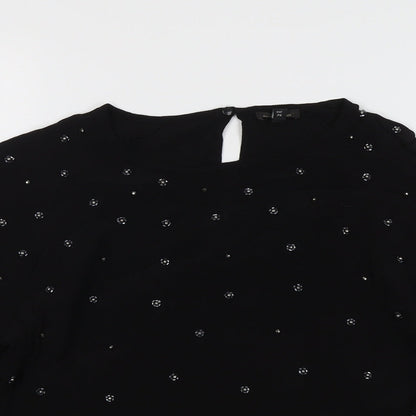 River Island Womens Black Viscose Basic Blouse Size 10 Round Neck