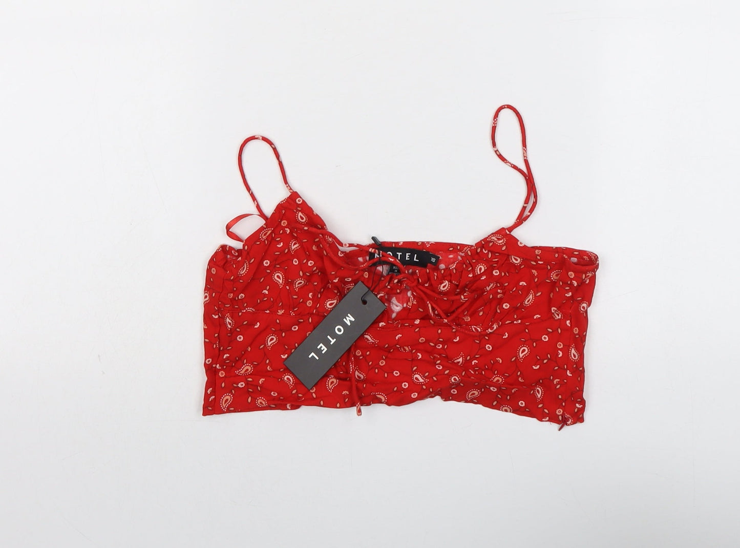 Motel Womens Red Geometric Viscose Cropped Tank Size XS Round Neck