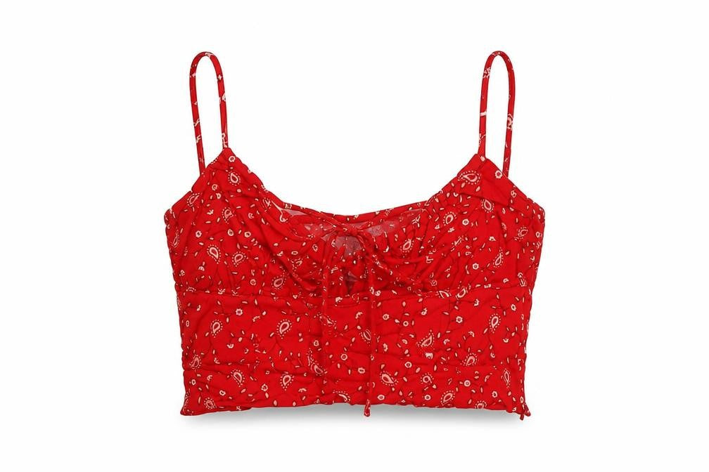 Motel Rocks Womens Red Geometric Viscose Cropped Tank Size XS Round Neck