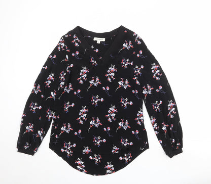 Additional front view of Autograph women’s black floral cupro basic blouse, size UK 6, v-neck