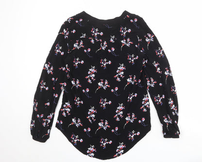 Back view of Autograph women’s black floral cupro basic blouse, size UK 6, v-neck