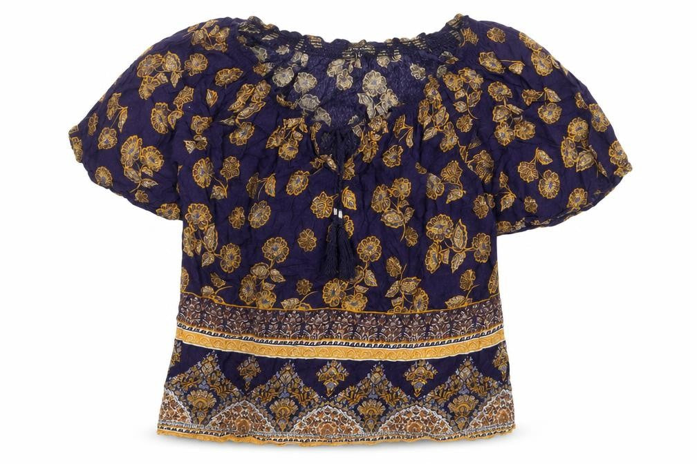 New Look Womens Blue Geometric 100% Cotton Basic Blouse Size 6 V-Neck - Leaf Print