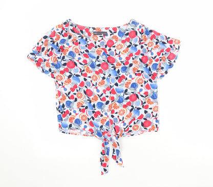 Marks & Spencer Womens Multicoloured Geometric Viscose Basic Button-Up Size 8 V-Neck - Knot Front