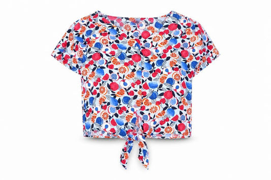 Marks and Spencer Womens Multicoloured Geometric Viscose Basic Button-Up Size 8 V-Neck - Knot Front