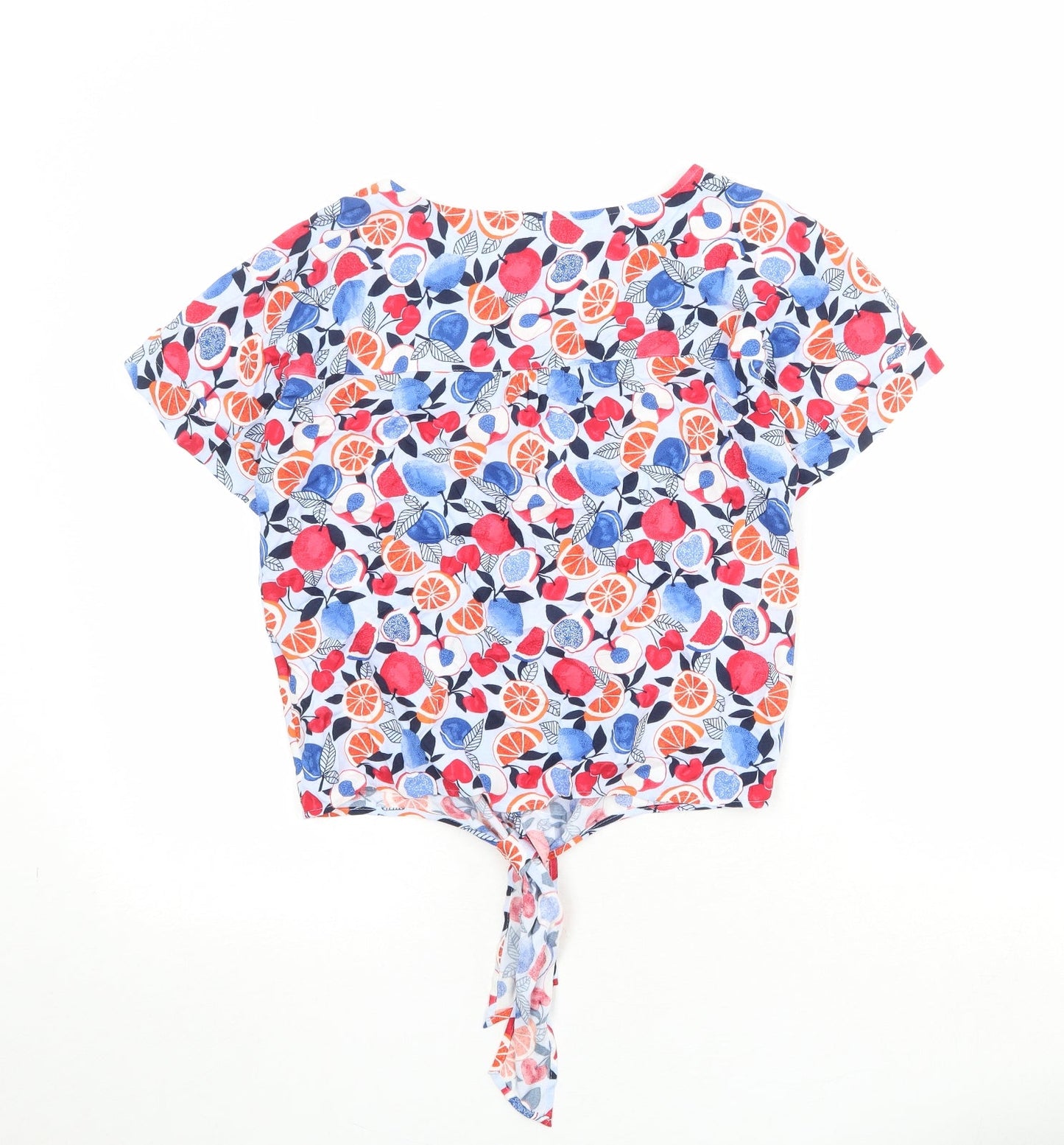 Marks and Spencer Womens Multicoloured Geometric Viscose Basic Button-Up Size 8 V-Neck - Knot Front