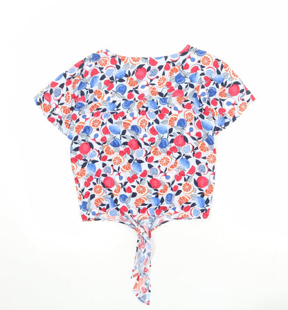 Marks & Spencer Womens Multicoloured Geometric Viscose Basic Button-Up Size 8 V-Neck - Knot Front