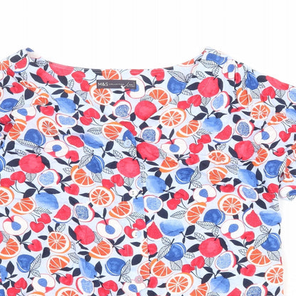 Marks & Spencer Womens Multicoloured Geometric Viscose Basic Button-Up Size 8 V-Neck - Knot Front