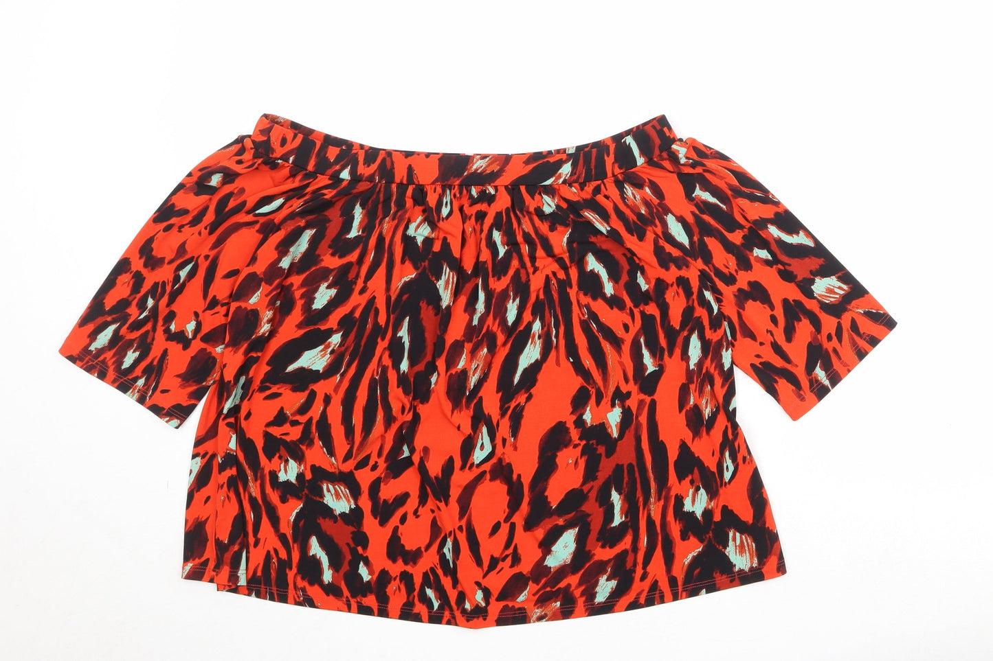 Very Womens Orange Animal Print Polyester Basic Blouse Size 14 Off the Shoulder - Leopard Pattern