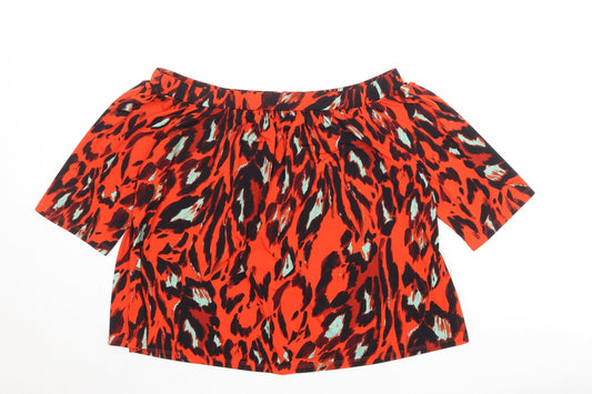Very Womens Orange Animal Print Polyester Basic Blouse Size 14 Off the Shoulder - Leopard Pattern