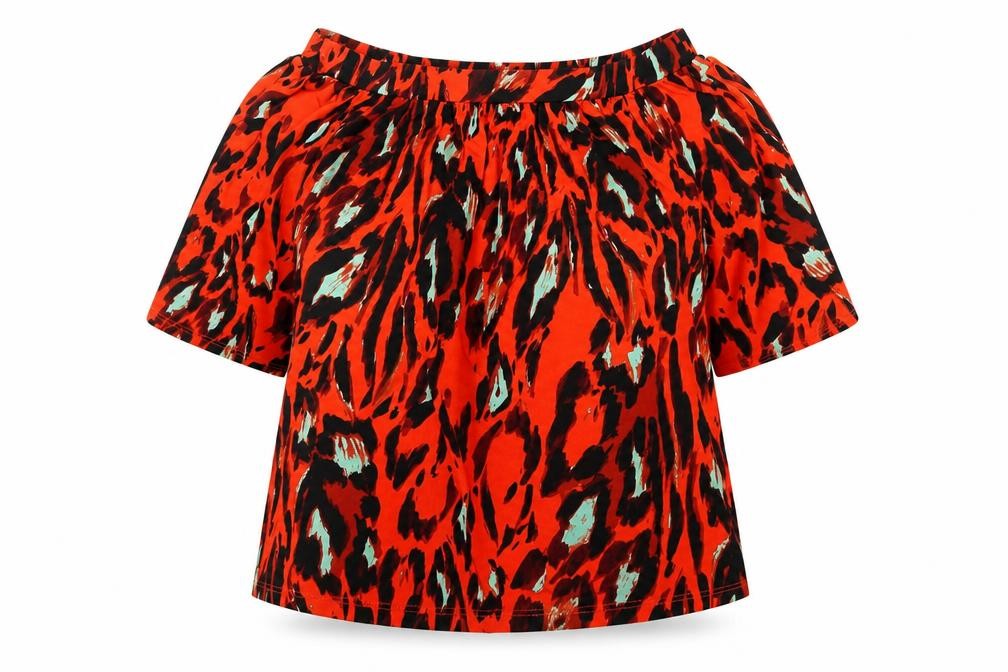 Very Womens Orange Animal Print Polyester Basic Blouse Size 14 Off the Shoulder - Leopard Pattern
