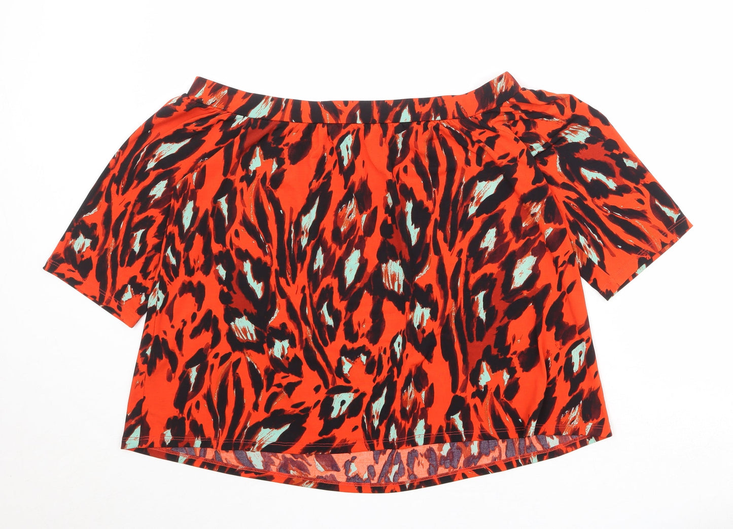 Very Womens Orange Animal Print Polyester Basic Blouse Size 14 Off the Shoulder - Leopard Pattern