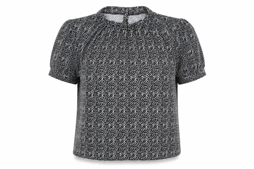 Adrianna Papell Womens Black Geometric Polyester Basic Blouse Size M Round Neck