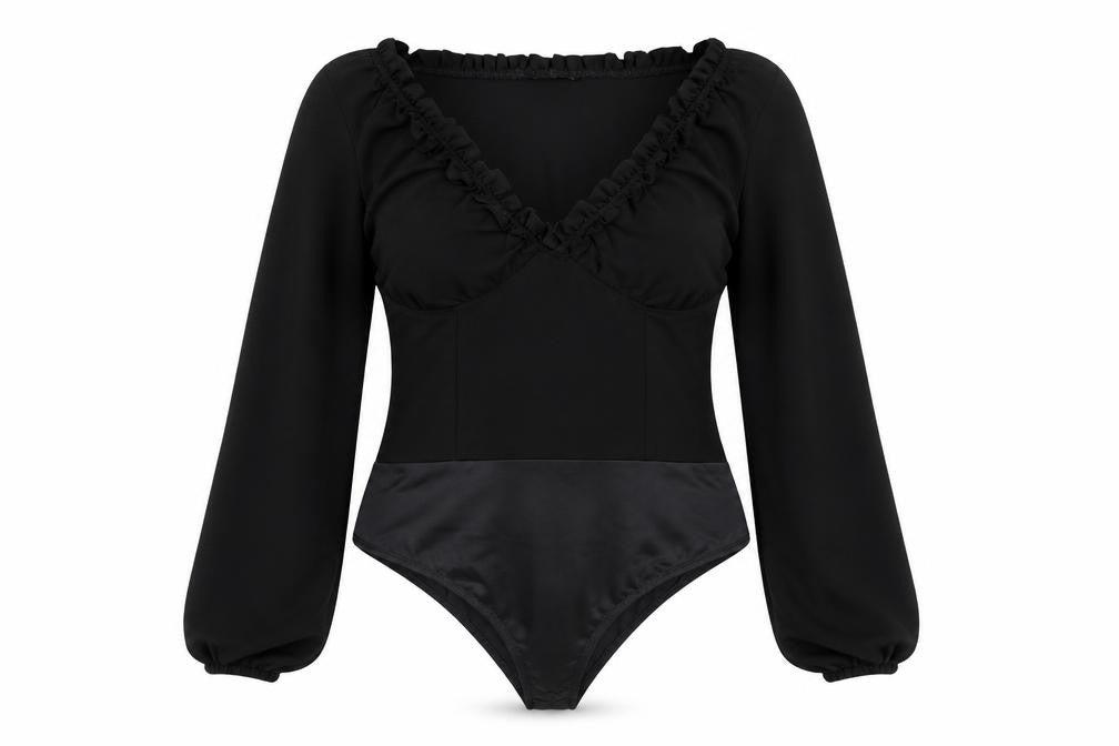 PRETTYLITTLETHING Womens Black Polyester Bodysuit One-Piece Size M Zip