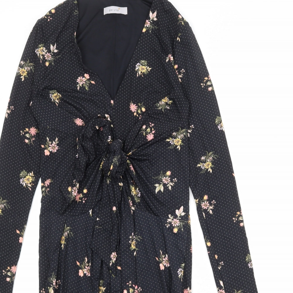 Per Una Womens Black Floral Nylon A-Line Size 8 V-Neck Pullover