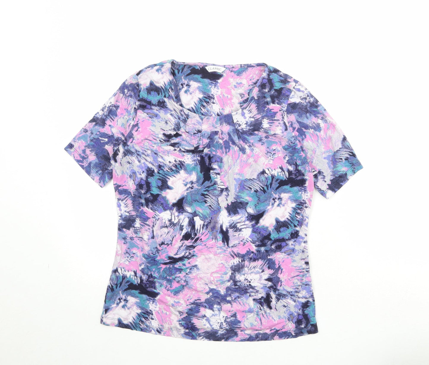 Marks and Spencer Womens Multicoloured Geometric Viscose Basic T-Shirt Size 8 Round Neck