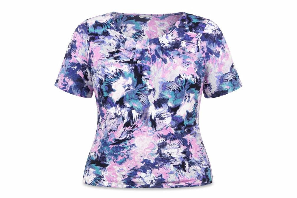 Marks & Spencer Womens Multicoloured Geometric Viscose Basic T-Shirt Size 8 Round Neck