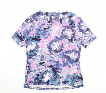 Marks & Spencer Womens Multicoloured Geometric Viscose Basic T-Shirt Size 8 Round Neck