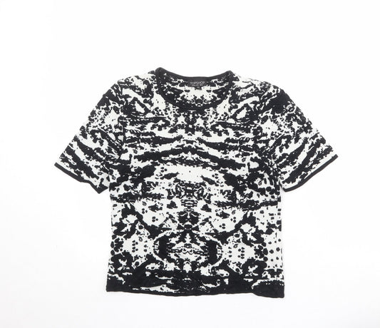 Topshop Womens Black Round Neck Geometric Cotton Pullover Jumper Size 8