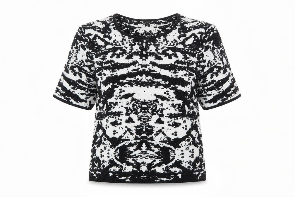 Topshop Womens Black Round Neck Geometric Cotton Pullover Jumper Size 8