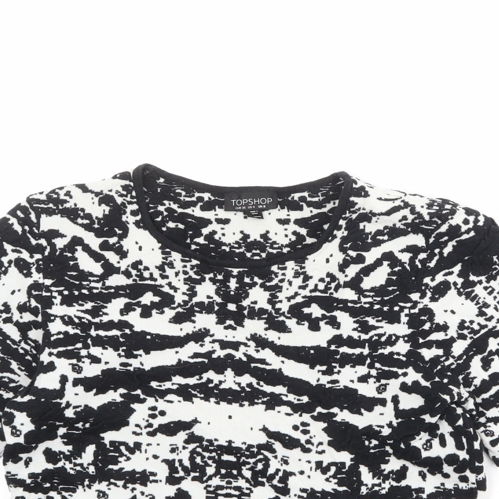 Topshop Womens Black Round Neck Geometric Cotton Pullover Jumper Size 8