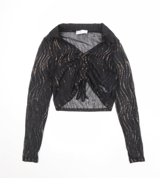 Bershka Womens Black Polyester Basic Blouse Size M Collared