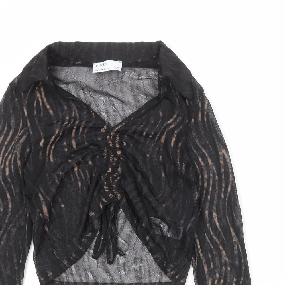 Bershka Womens Black Polyester Basic Blouse Size M Collared