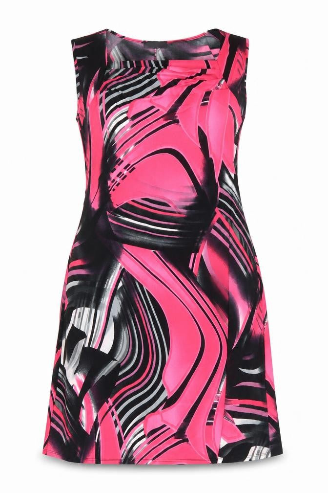 Saloos Womens Pink Geometric Polyester A-Line Size L Square Neck Pullover