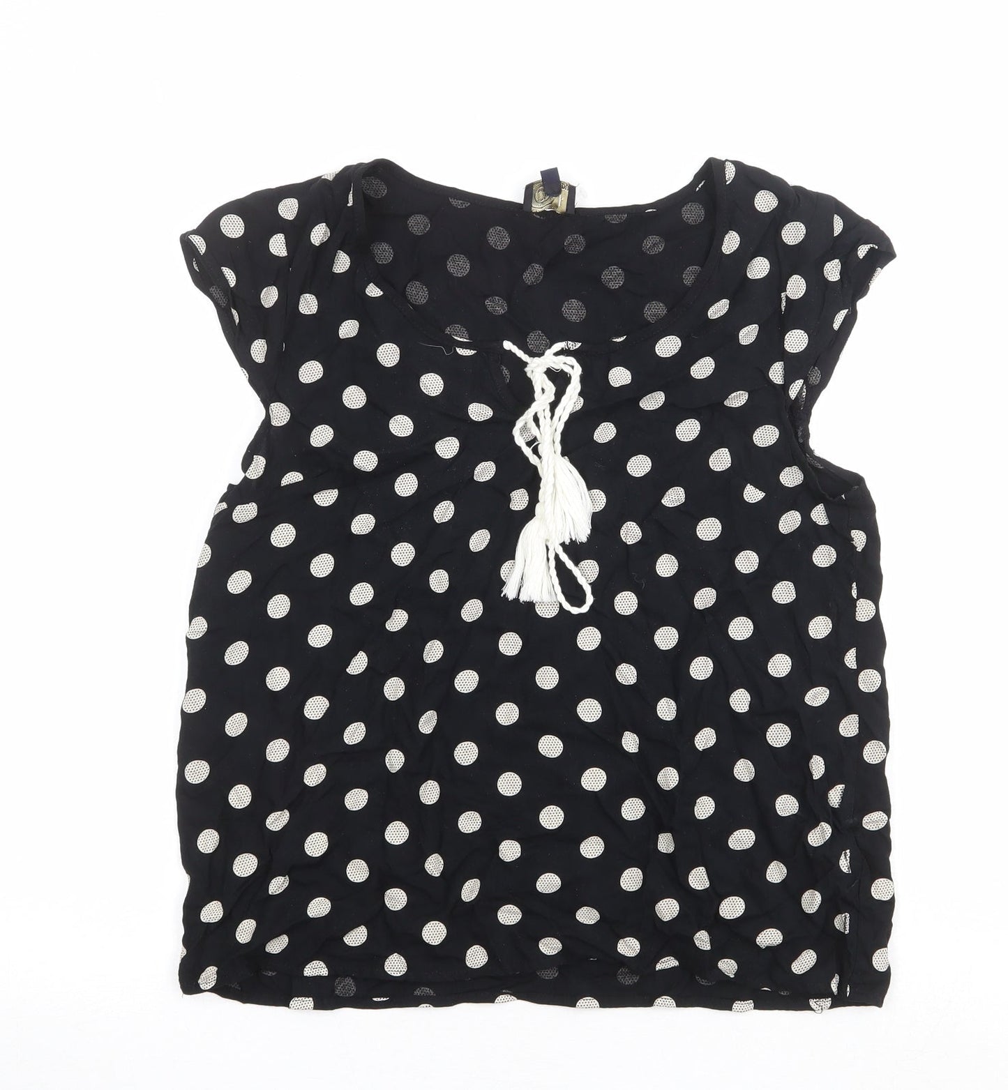 dusk Womens Black Polka Dot Viscose Basic Blouse Size M Boat Neck