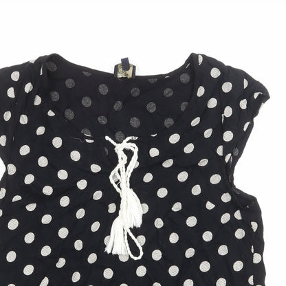 Dusk Womens Black Polka Dot Viscose Basic Blouse Size M Boat Neck