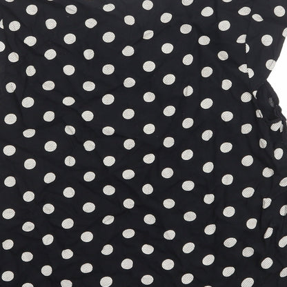 Dusk Womens Black Polka Dot Viscose Basic Blouse Size M Boat Neck