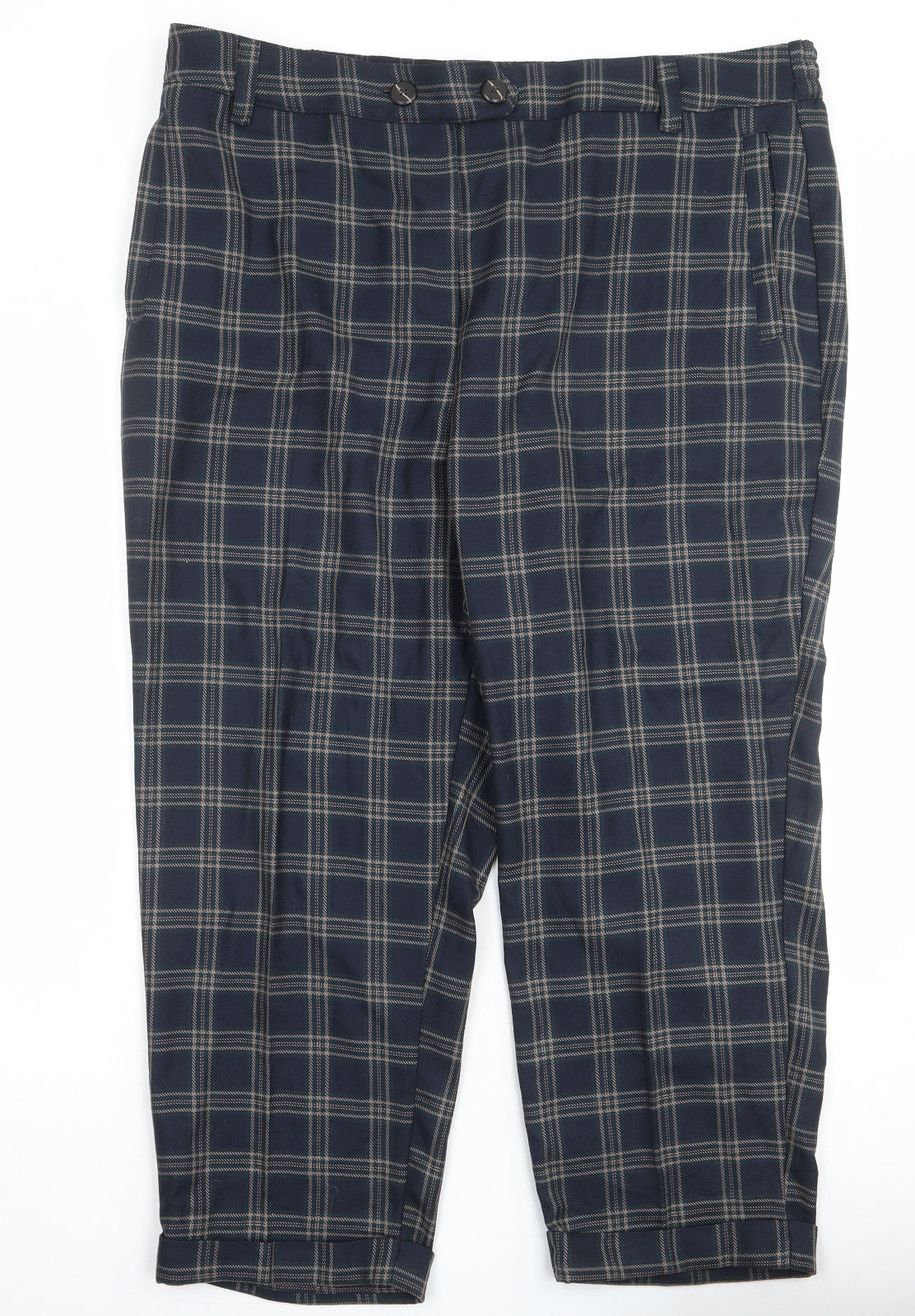 NEXT Womens Black Plaid Polyester Trousers Size 42 in Regular Zip