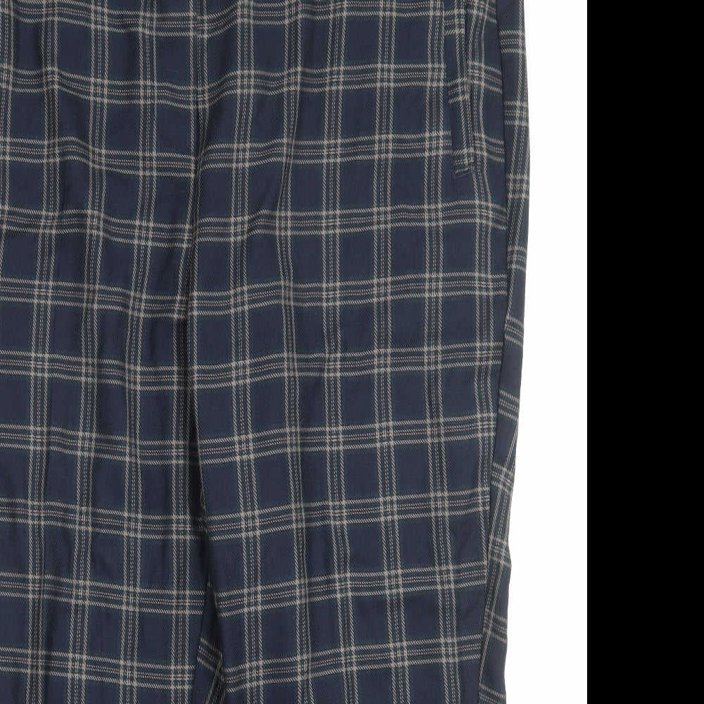 NEXT Womens Black Plaid Polyester Trousers Size 42 in Regular Zip