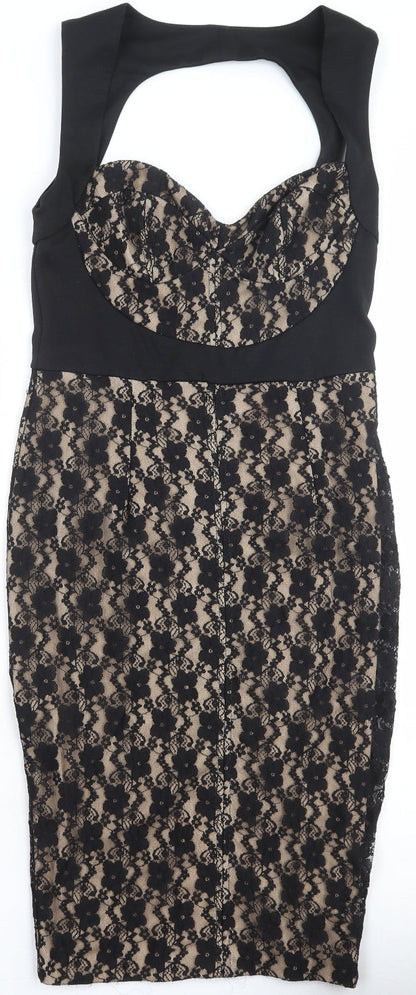 Additional front view of ASOS women’s black geometric polyester shift, size UK 12, sweetheart zip