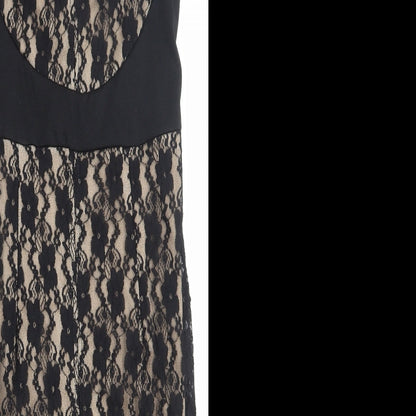 Close-up detail of ASOS women’s black geometric polyester shift, size UK 12, sweetheart zip