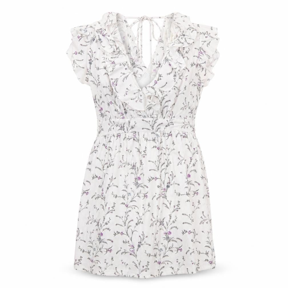 H&M Womens White Geometric Polyester A-Line Size S V-Neck Tie