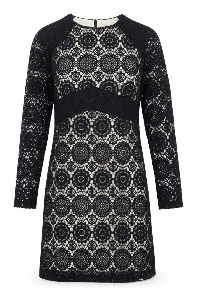 NEXT Womens Black Geometric Nylon Shift Size 6 Round Neck Zip