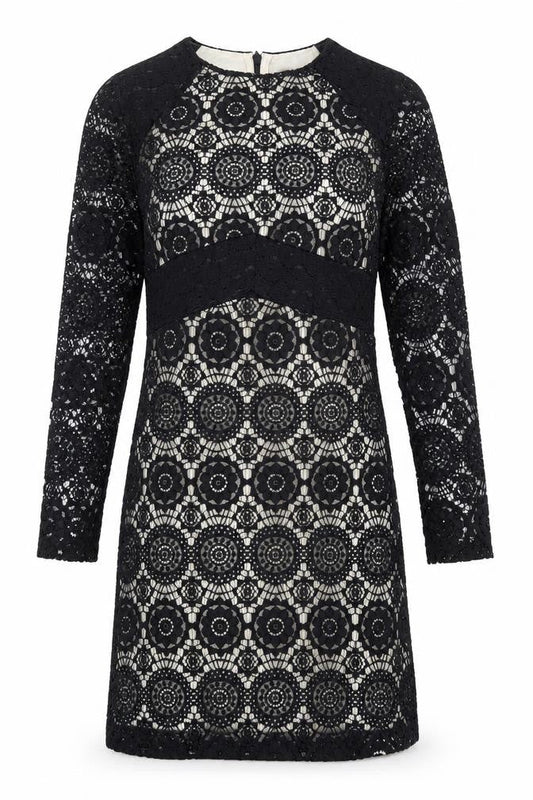 NEXT Womens Black Geometric Nylon Shift Size 6 Round Neck Zip