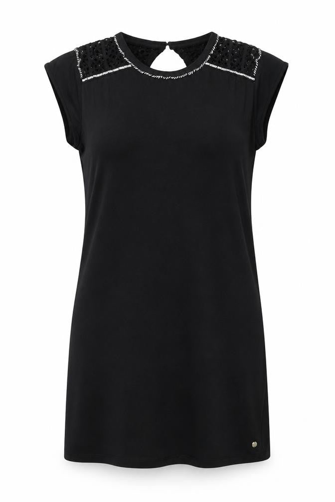 Garcia Womens Black Linen A-Line Size L Round Neck Button