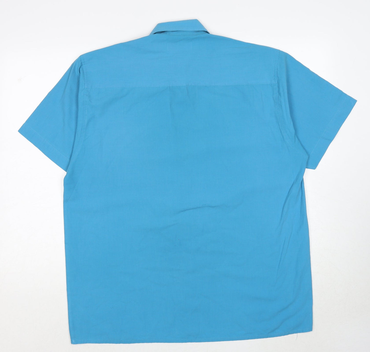 Casual Shirtings Mens Blue Polyester Button-Up Size L Collared Button