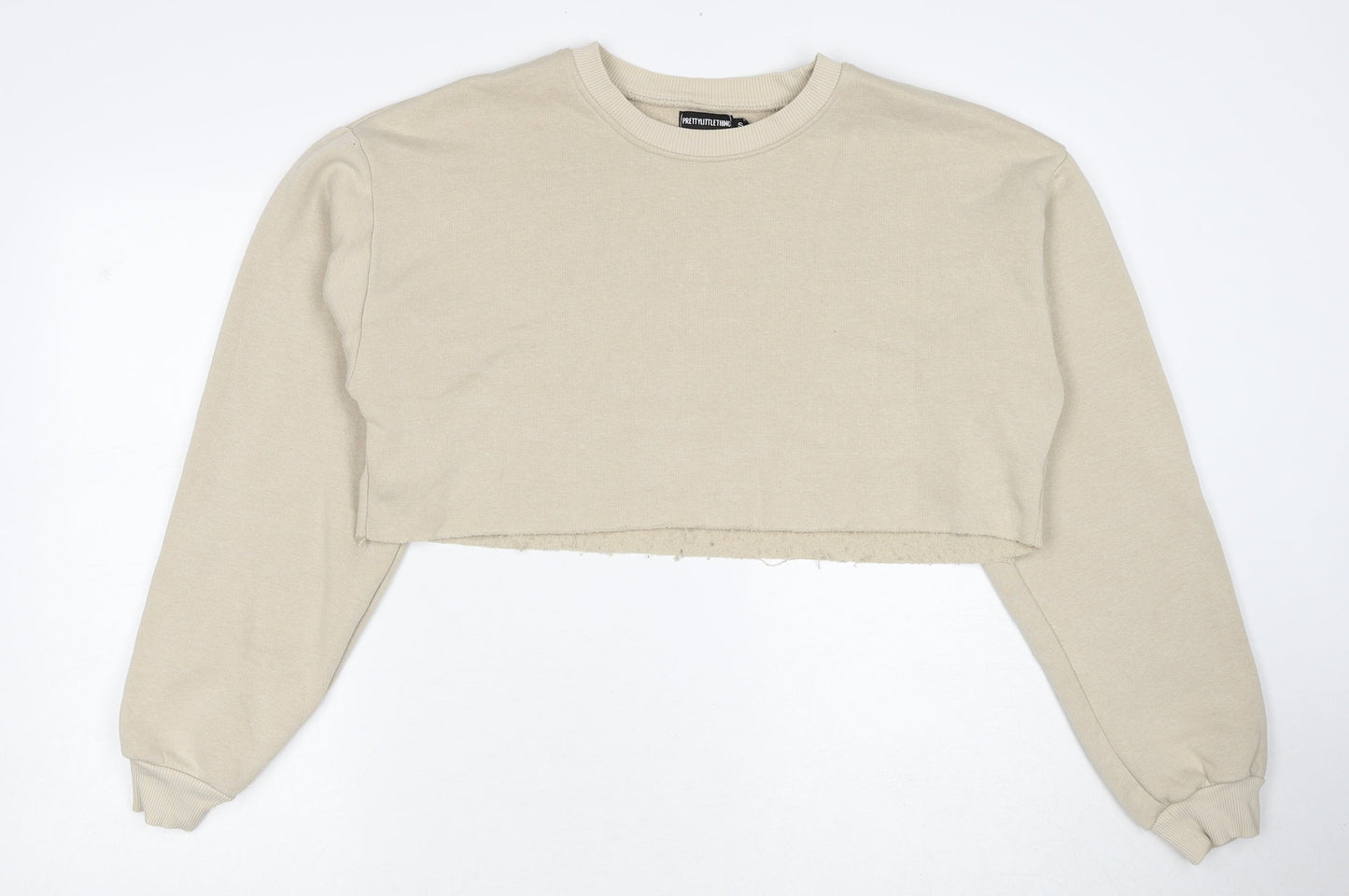 PRETTYLITTLETHING Womens Beige Cotton Pullover Sweatshirt Size S Pullover