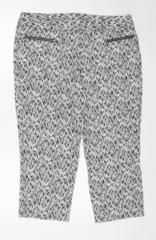 Millers Womens White Geometric Cotton Trousers Size 16 Regular Zip