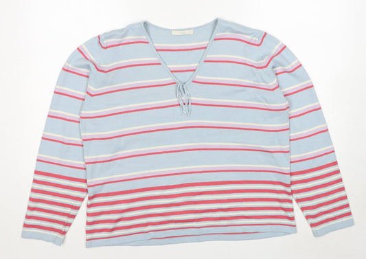 Marks and Spencer Womens Multicoloured V-Neck Striped Acrylic Pullover Jumper Size 20