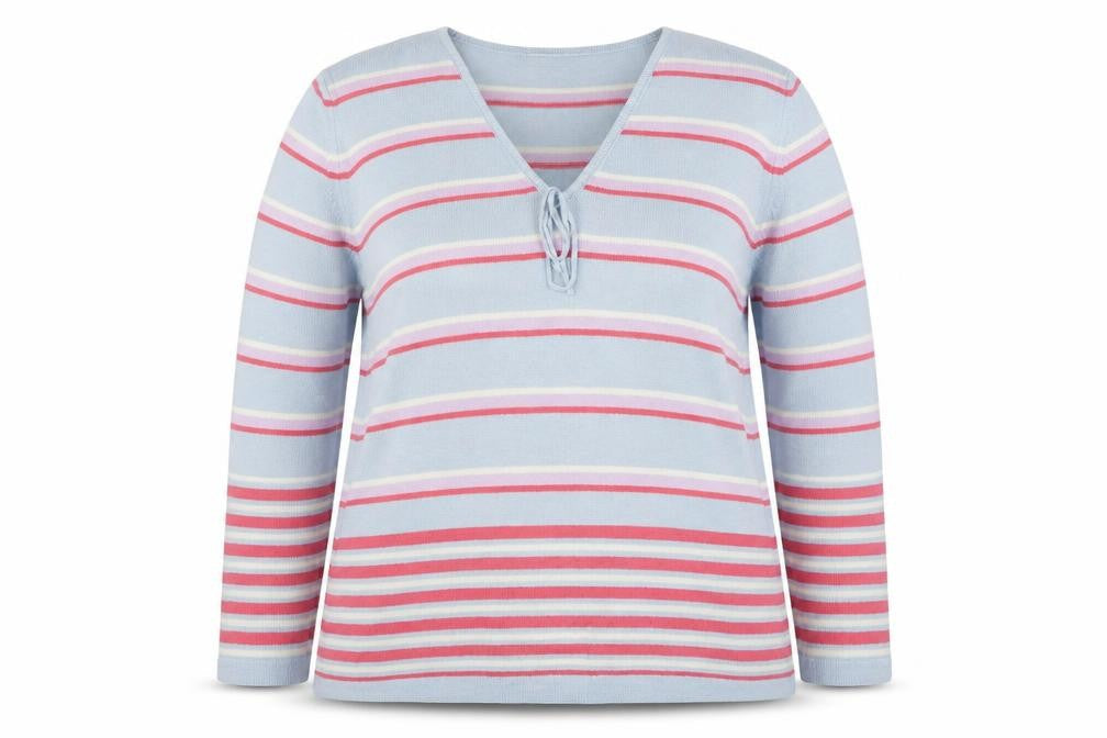 Marks & Spencer Womens Multicoloured V-Neck Striped Acrylic Pullover Jumper Size 20