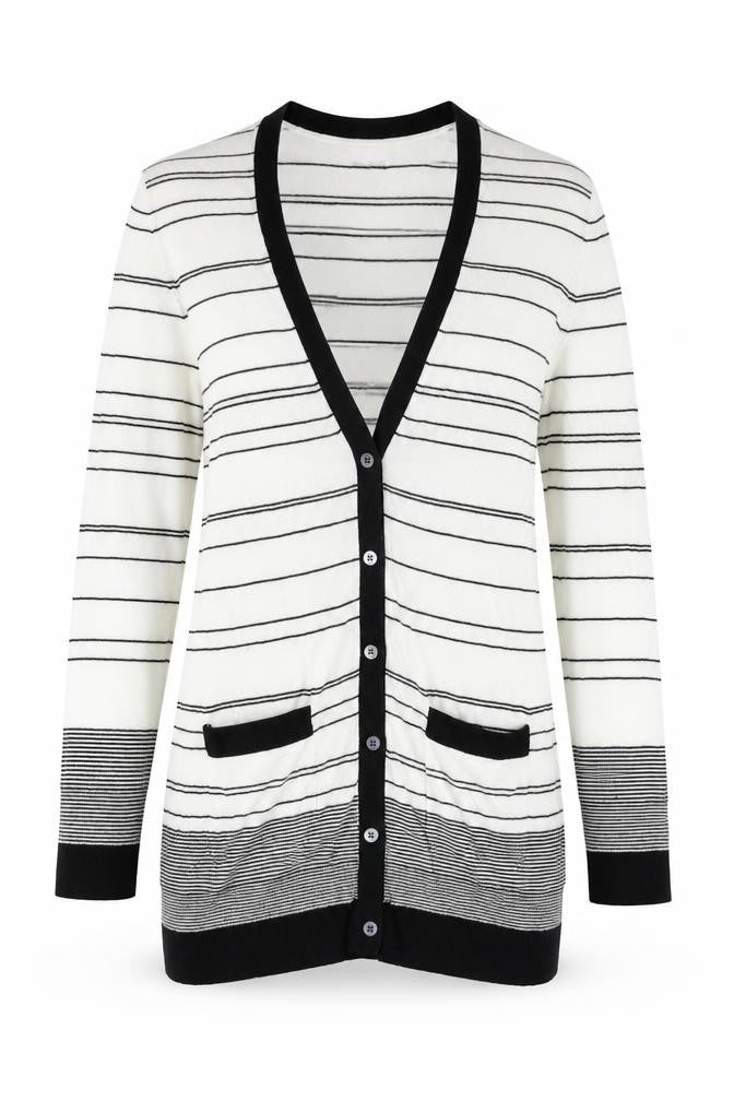 Gap Womens White V-Neck Striped Cotton Cardigan Jumper Size S